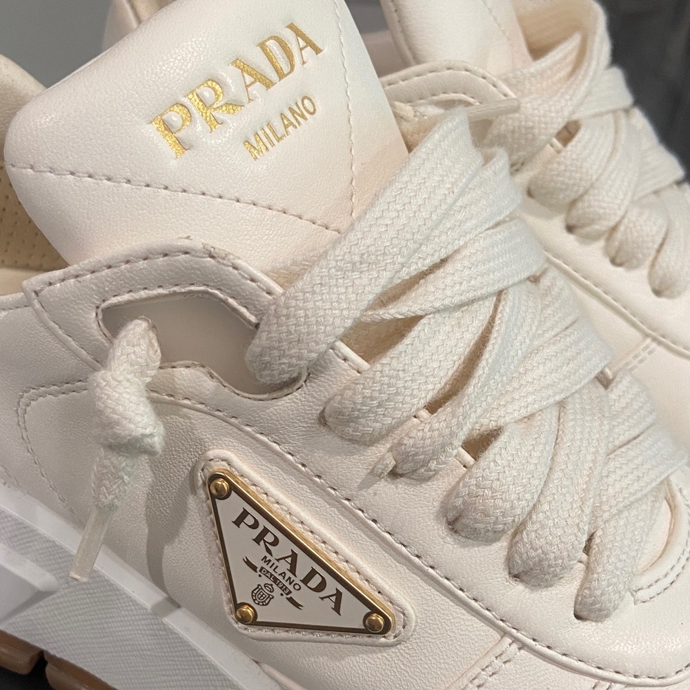 Prada Ivory Lace-Up Sneakers 38 - Picture 3 of 17